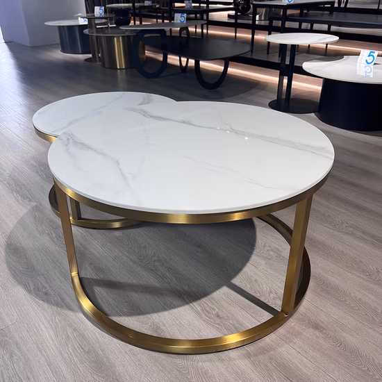Mesa de centro de mármore de pedra sinterizada de aço inoxidável para fabricação de móveis domésticos na China