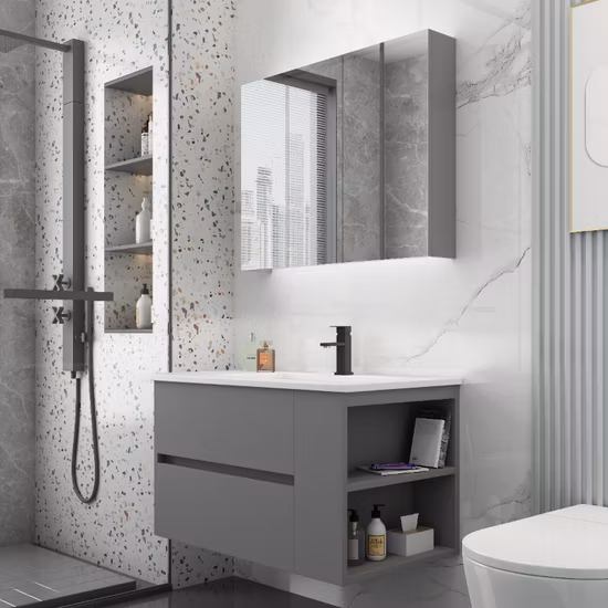 1400mm de largura luxo design moderno led retroiluminado espelho sinterizado bacia pedra fixado na parede de madeira banheiro vaidade armário móveis